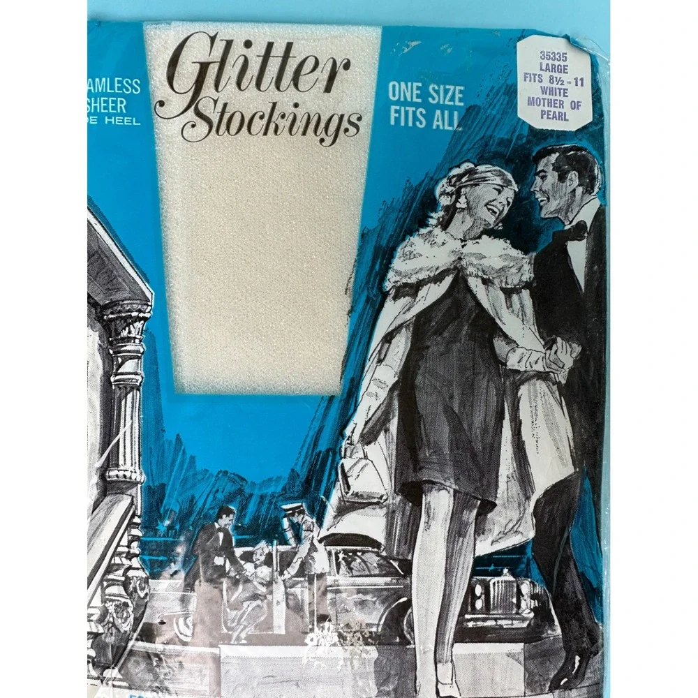 Vintage 1960s Glitter Stockings Deadstock Mother of Pearl Sheer Hosiery NOS
